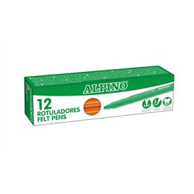 Alpino - Étui de 12 feutres Stand. Orange | Marqueurs lavables pour enfants | Marqueurs brillants | Idéal pour l'école | Pointe