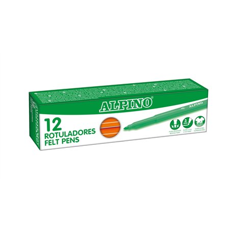 Alpino - Étui de 12 feutres Stand. Orange | Marqueurs lavables pour enfants | Marqueurs brillants | Idéal pour l'école | Pointe