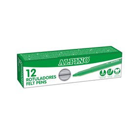 Alpino - Étui de 12 feutres Stand. Gris | Marqueurs lavables pour enfants | Marqueurs brillants | Idéal pour l'école | Pointe en