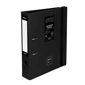 Grafoplas Classeur 2 anneaux A4 avec levier 65 mm Noir Polyfoam Ouverture 360° Résistant et ultra léger Fermeture élastique Couv