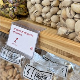 Kit 50 Porte-prix pour étagère en bois. Étiquette 39x60mm. Transparent. Panneaux de prix