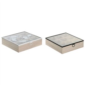 Boîte pour infusions DKD Home Decor Bleu Blanc Noir Naturel Métal Verre Bois MDF 24 x 24 x 6