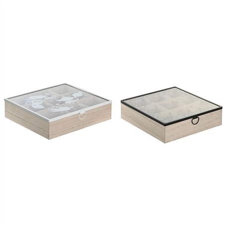 Boîte pour infusions DKD Home Decor Bleu Blanc Noir Naturel Métal Verre Bois MDF 24 x 24 x 6