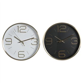 Horloge Murale DKD Home Decor Blanc Noir Doré Aluminium Ø 25 cm 25 x 4 x 25 cm (2 Unités)