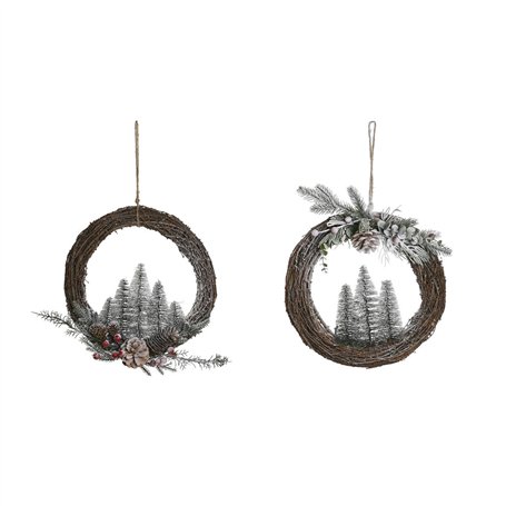 Couronne de Noël DKD Home Decor Naturel osier Ananas Enneigé 32 x 7 x 32 cm (2 Unités)