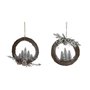 Couronne de Noël DKD Home Decor Naturel osier Ananas Enneigé 32 x 7 x 32 cm (2 Unités)