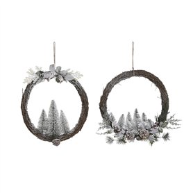 Couronne de Noël DKD Home Decor Naturel osier Ananas Enneigé 46 x 7 x 46 cm (2 Unités)