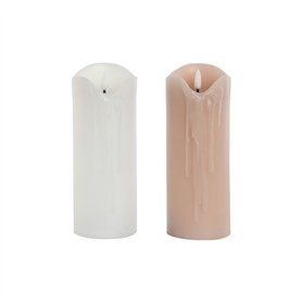 Bougie LED DKD Home Decor Blanc Rose clair 7.5 x 7.5 x 20 cm 7