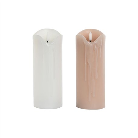 Bougie LED DKD Home Decor Blanc Rose clair 7.5 x 7.5 x 20 cm 7