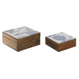 Boîte à bijoux Home ESPRIT Bleu Blanc Naturel Bois de manguier 18 x 17 x 8