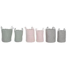Set de basket Home ESPRIT Vert Gris Rose Corde (2 Pièces) (3 Unités)