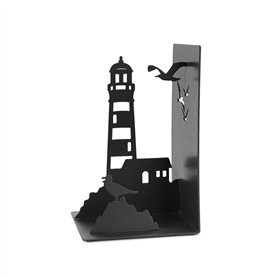 Balvi Serre-Livres Lighthouse Couleur Noir Typique Vue de la côte: Phare et mouettes Métal