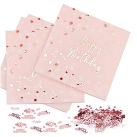 Serviettes Joyeux Anniversaire Rose