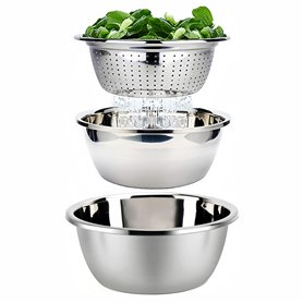 ZENGWARE Bols à Salade Saladiers 18/18 Saladier en Inox Empilable Ensemble de Bols 3 à la Salade avec Couvercle Mélangeurs Emboî