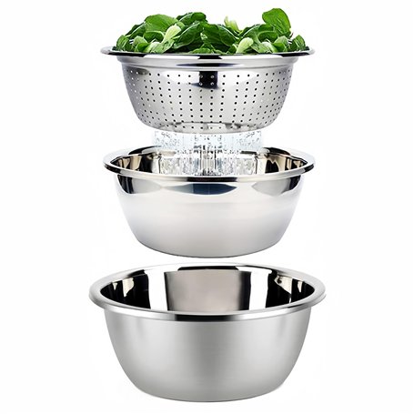 ZENGWARE Bols à Salade Saladiers 18/18 Saladier en Inox Empilable Ensemble de Bols 3 à la Salade avec Couvercle Mélangeurs Emboî