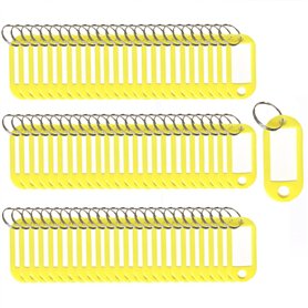 Lot de 100 étiquettes porte-clés en plastique avec anneau fendu Jaune