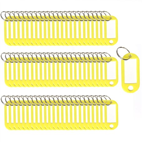 Lot de 100 étiquettes porte-clés en plastique avec anneau fendu Jaune