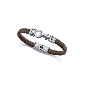 Viceroy Bracelet homme 14300P01011 - Acier et cuir marron tressé avec motif de manille