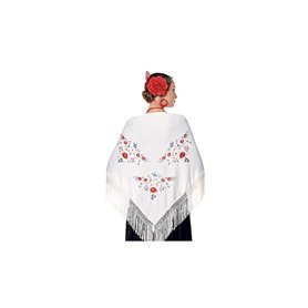 Châle Manille Chulapa Femme 【Taille adulte 150 x 60 cm 】[Couleur blanche] Déguisement Chulapas Châle Flamenco brodé Saint Isidro