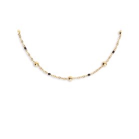 SINGULARU - Collier Dots L Noir Émail. Acier avec finition plaqué or 18 kt. Chaîne ajustable 40 cm. Bijoux pour femme