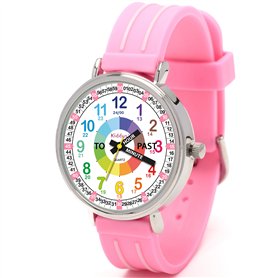 Kiddus Montre Bracelet Éducative pour Enfants. Analogique avec Exercices. Mécanisme en Quartz Japonais. English Version. Pink