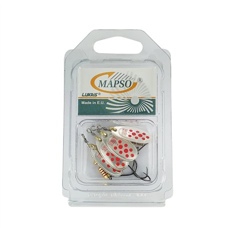 MAPSO - Blister 4 cuillères à café Orion nº2 argent rouge avec hameçon simple sans mort
