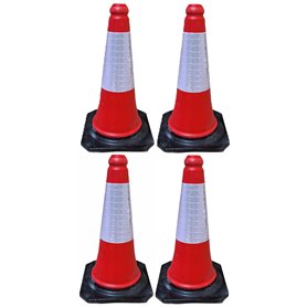 Ferretelix Lot de 4 cônes de signalisation trafic base en caoutchouc réfléchissant 50 cm (kit de 4 unités) Norme UNE EN 13244 Ba