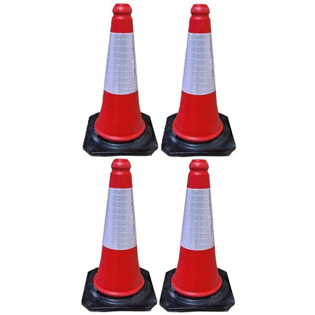 Ferretelix Lot de 4 cônes de signalisation trafic base en caoutchouc réfléchissant 50 cm (kit de 4 unités) Norme UNE EN 13244 Ba