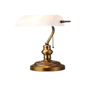 B·LED BARCELONA LED BarcelonaLED Vintage Notaire Style Banquier Lampe de Table Rétro Laiton Cuivre avec Abat-Jour en Verre Blanc