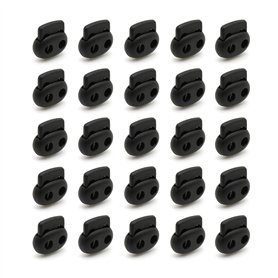 DOJA Barcelona | Arret de Cordon | Pack 25 | Stop Cordon 2 Trous | Largeur 25mm | en Plastique | Serre Cordon Oval Noir | pour C