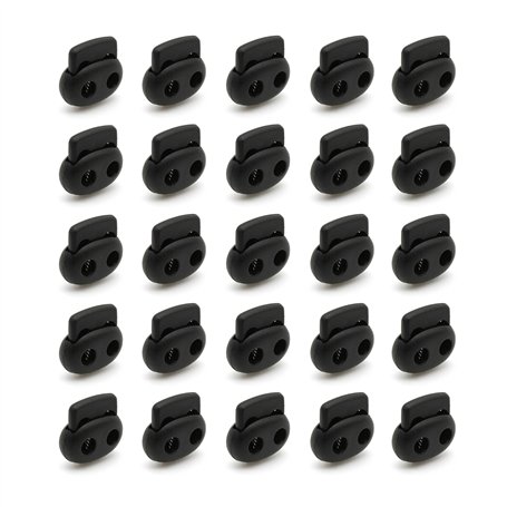 DOJA Barcelona | Arret de Cordon | Pack 25 | Stop Cordon 2 Trous | Largeur 25mm | en Plastique | Serre Cordon Oval Noir | pour C
