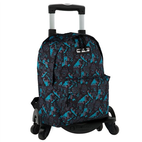 Sac à dos école Minecraft Greeny + chariot Toybags avec 4 roulettes pivotantes - poche principale et poche avant - comprend un c