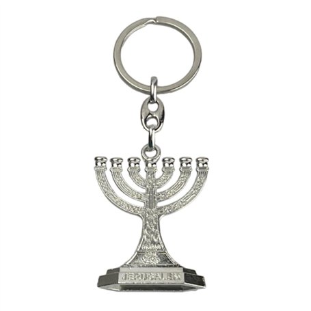 Porte-clés chandelier - Porte-clés en chandelier 7 bougies Jérusalem en zinc et métal couleur argent - Accessoire de clés pour a