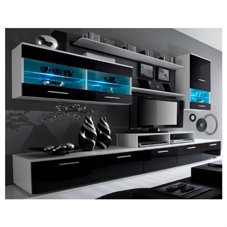 Skraut Home Meuble Salon Moderne Mat Brillant laqué | Dimensions : 250 x 194 x 42 cm de Profondeur