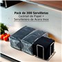 Lot de 300 serviettes cocktail en papier noir + porte-serviettes de table en acier inoxydable - Texture micro-point - Plus épais