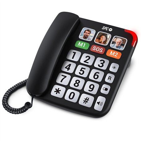 SPC Comfort Numbers Pro – Téléphone Fixe Senior avec Grandes Touches et Sonnerie très élevée | Amplificateur +20dB | 6 Contacts