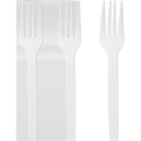 RASMACOR | Lot 100 Fourchettes réutilisables en plastique blanc