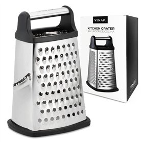 VINAK - Grande râpe de cuisine en acier inoxydable à 4 faces: large + long + fin + zester | Avec poignée ergonomique et base en