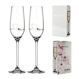DIAMANTE Paire de flûtes de Saint-Valentin en forme de cœur ornée de cristaux Swarovski