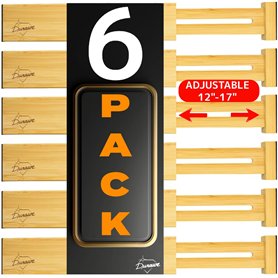 Lot de 6 Séparateurs de Tiroirs en Bambou pour la Cuisine - Rangement de Tiroir avec Ressort Réglable et Extensible - Idéal pour