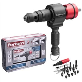 Fortum Rivet 2 en 1 pour visseuse sans fil et perceuse I Rivets aveugles et écrous à rivets en aluminium