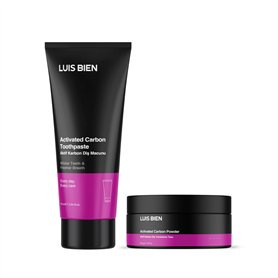 Luis Bien - Kit de Soins & Blanchiment Dentaire au Charbon Actif - Sourire Éclatant & Haleine Fraîche - Poudre et Dentifrice - 5