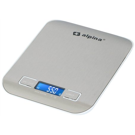 alpina Balance de cuisine numérique Alpina - jusqu'à 5 kilos - avec fonction de tare - G-KG-LB-OZ - Piles incluses - acier inoxy