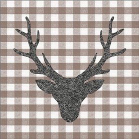 Lot de 20 serviettes en papier avec motif tête de cerf sur carreaux marron - Idéales également pour le découpage et la technique