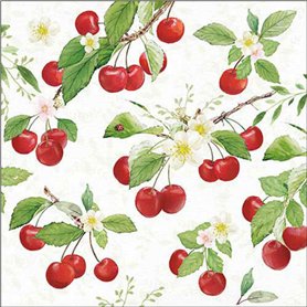 Lot de 20 serviettes en papier avec motif « Essen Kirschen an Blumenzweige » - Idéales pour le découpage et la technique des ser