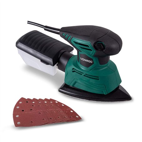 VONROC Ponceuse Triangulaire Multifonction 130 W - Ponceuse à Paume - Ponçage Précis et Rapide - Ponceuse Multifonction Avec Boi