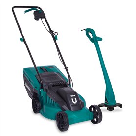 VONROC Tondeuse Gazon 1300W et Débroussailleuse 300W - Largeur de Coupe 32cm - Bac Ramassage Tondeuse 30L Inclus - Entretien Pel
