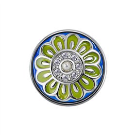 Quiges Femme Bouton Pression 18mm Argenté Bleu/Vert Fleur pour Chunk Accessoires