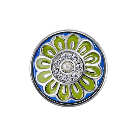 Quiges Femme Bouton Pression 18mm Argenté Bleu/Vert Fleur pour Chunk Accessoires