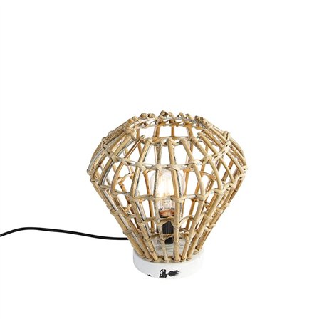 Qazqa diamondcanna - Lampe de table - 1 lumière - Ø 26 cm - Naturel - Rustique - éclairage intérieur - Salon I Chambre I Cuisine
